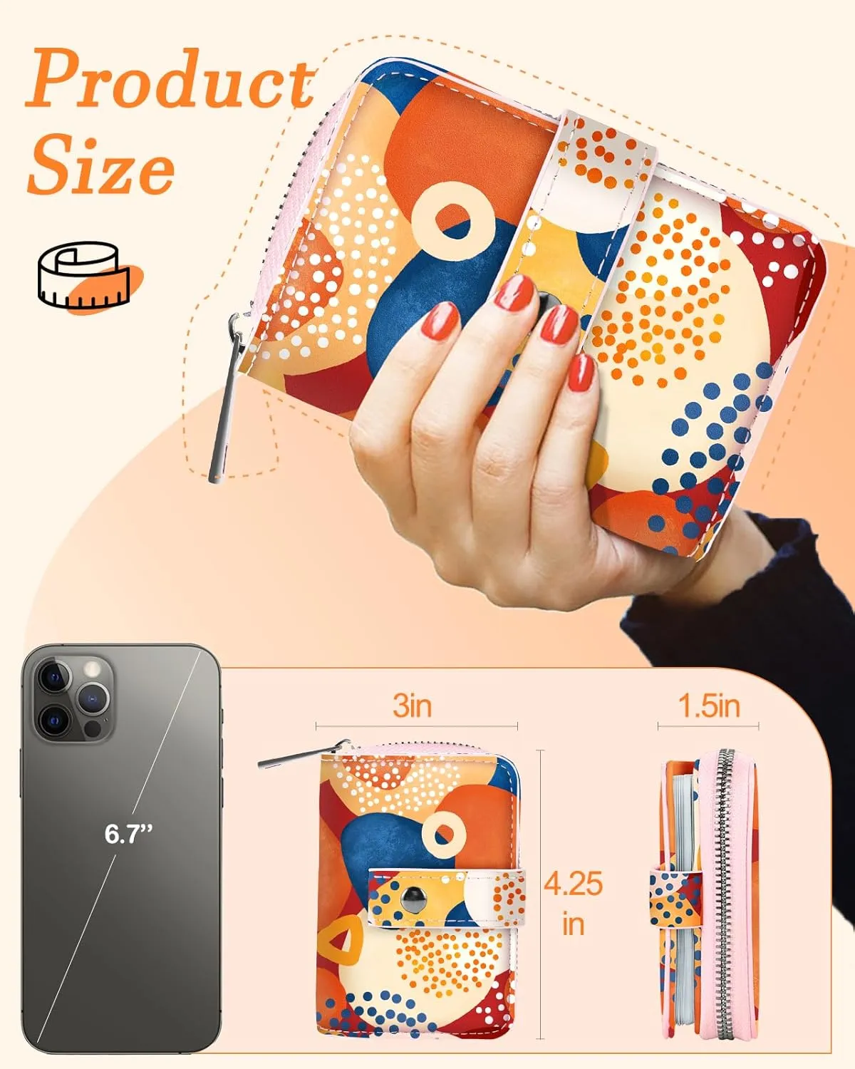 Bistup Credit Card Holder Wallet for Women Ladies Cute Small Teen Girls Female Rfid Leather Cardholder Wallets Organizer Purse Abstract Art Girly Aesthetic Print Unique Zipper
