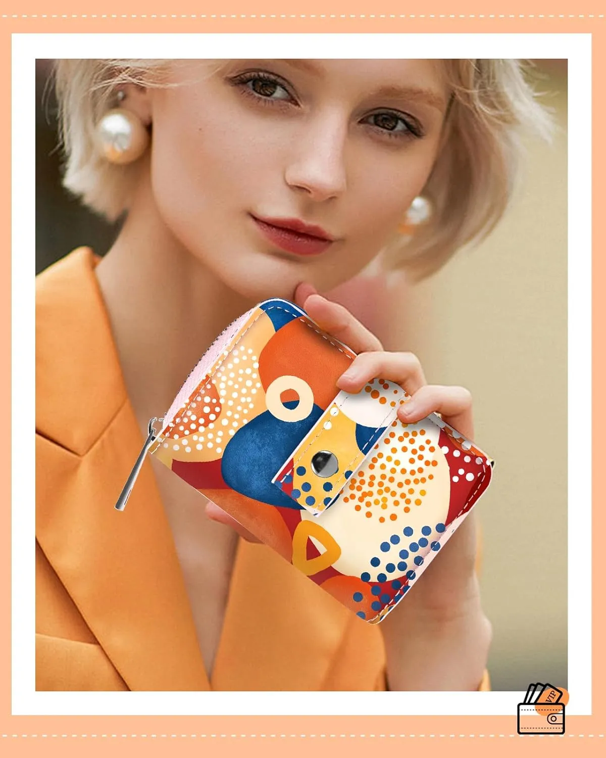 Bistup Credit Card Holder Wallet for Women Ladies Cute Small Teen Girls Female Rfid Leather Cardholder Wallets Organizer Purse Abstract Art Girly Aesthetic Print Unique Zipper