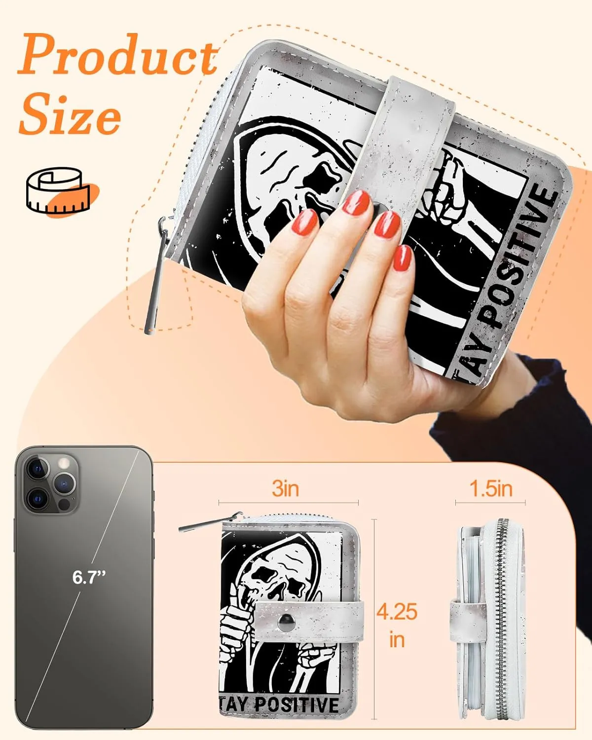Bistup Credit Card Holder Wallet for Women Ladies Cute Small Teen Girls Female Rfid Leather Cardholder Wallets Organizer Purse Skull Girly Aesthetic Print Unique Zipper
