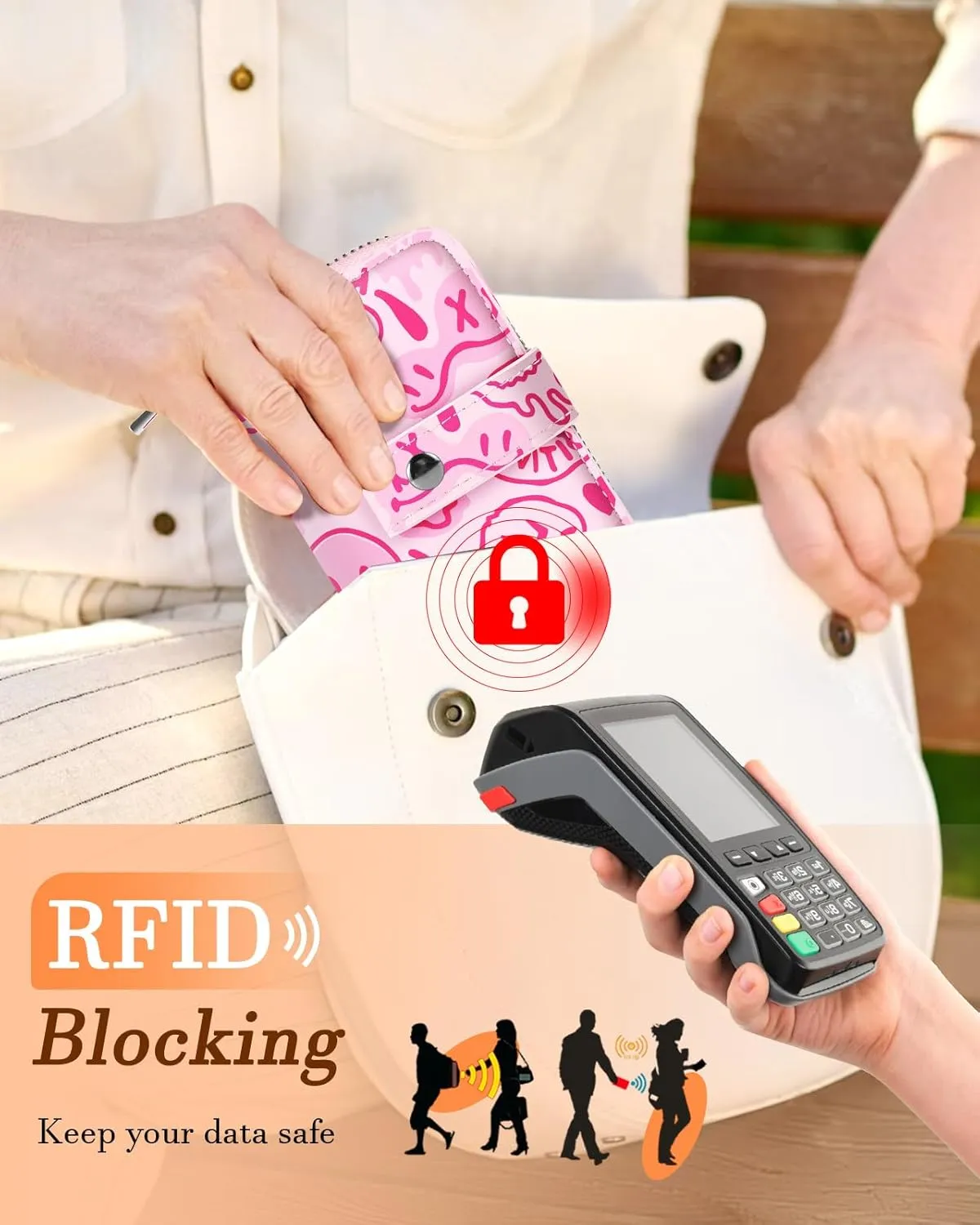 Bistup Credit Card Holder Wallet for Women Ladies Cute Small Teen Girls Female Rfid Leather Cardholder Wallets Organizer Purse Smile Girly Aesthetic Print Unique Zipper