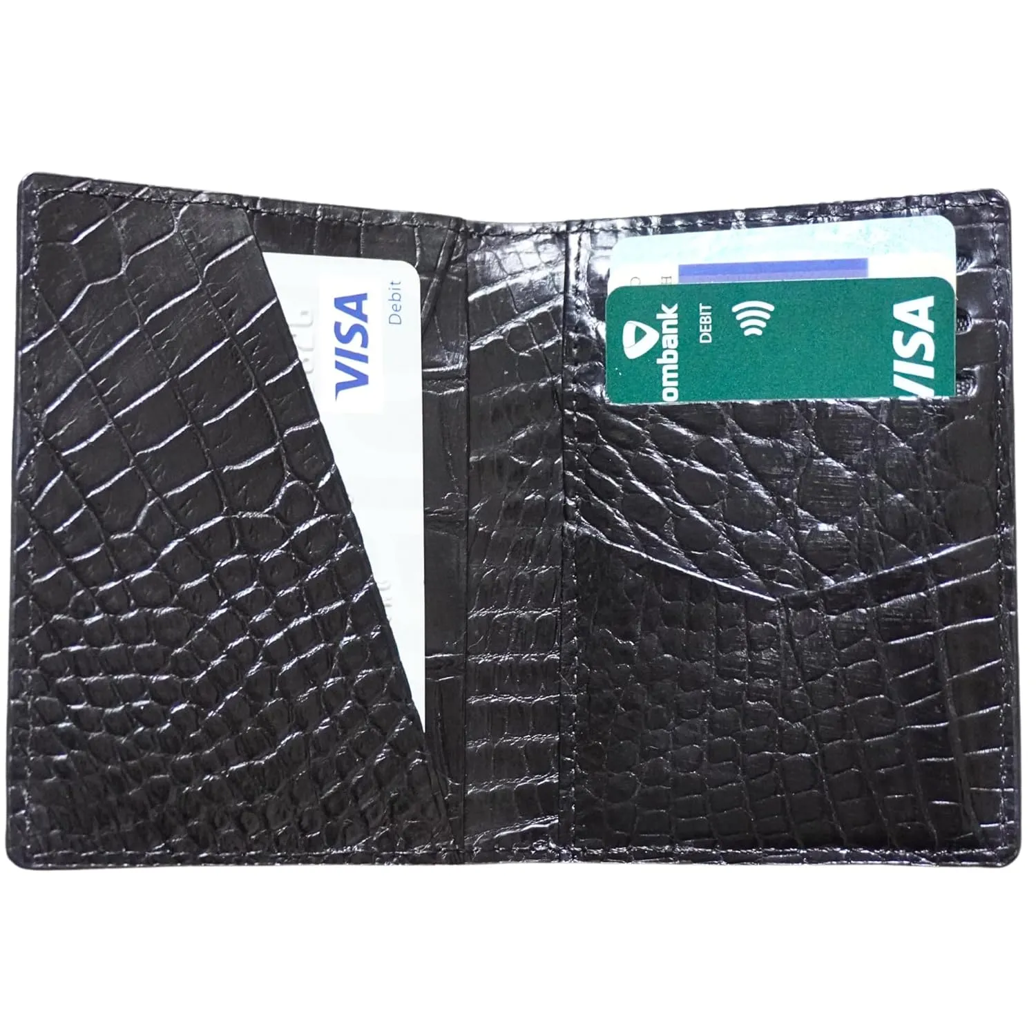 Black Alligator Leather Business Card Holder Men Minimalist Crocodile Bifold Front Pocket Card Wallet Double Side Travel ID Case Handmade Card Case
