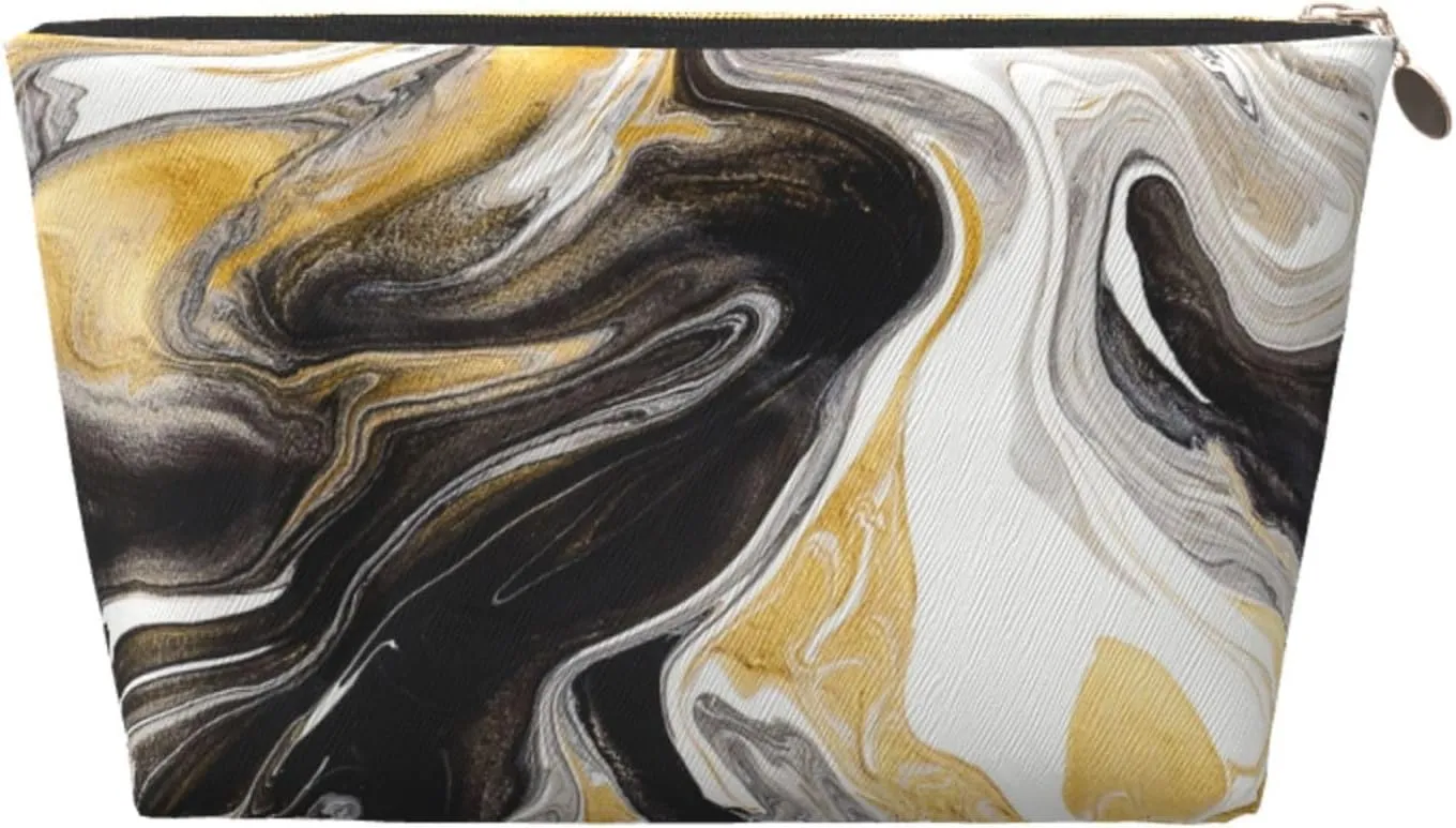 Black and Gold Swirl liquid ink marble Cosmetic Bag Travel Makeup Bag Organizer Toiletry Bag with Zipper Storage Pouch Coin Purse Brushes for Women Girls Gifts
