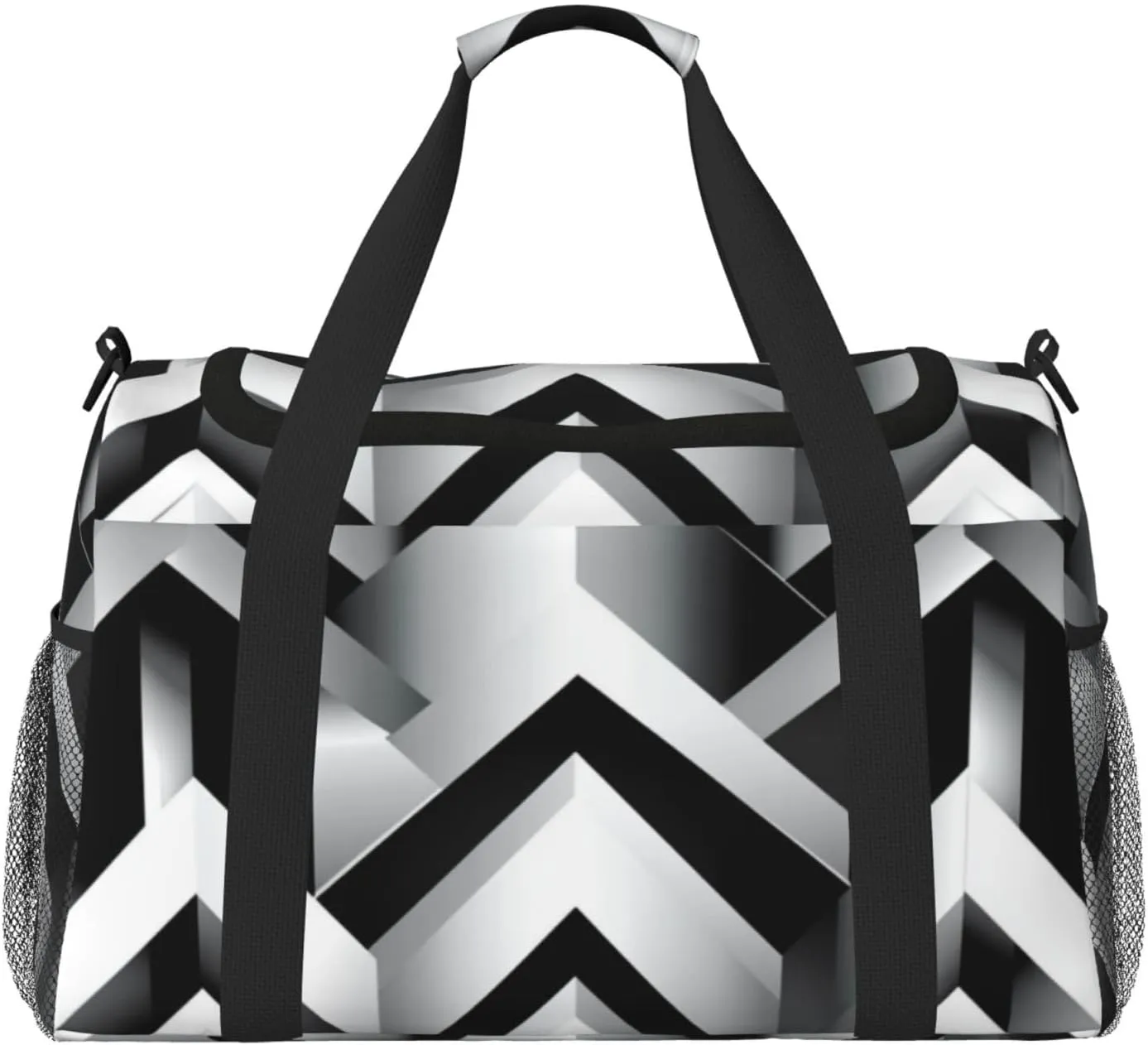Black And White Geometric Travel Duffel Bag Tote Bag Sports Gym Bag For Women And Men
