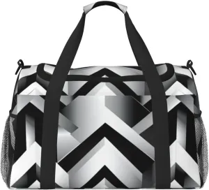 Black And White Geometric Travel Duffel Bag Tote Bag Sports Gym Bag For Women And Men