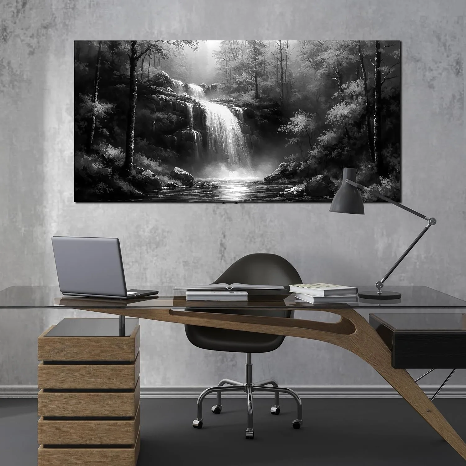 Black and White Pictures Wall Art for Bedroom Waterfall Tree Natural Landscape Wall Art for Living Room Large Size 29 x 59 Inch