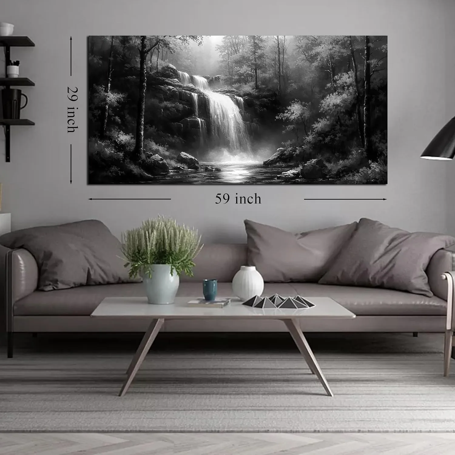 Black and White Pictures Wall Art for Bedroom Waterfall Tree Natural Landscape Wall Art for Living Room Large Size 29 x 59 Inch