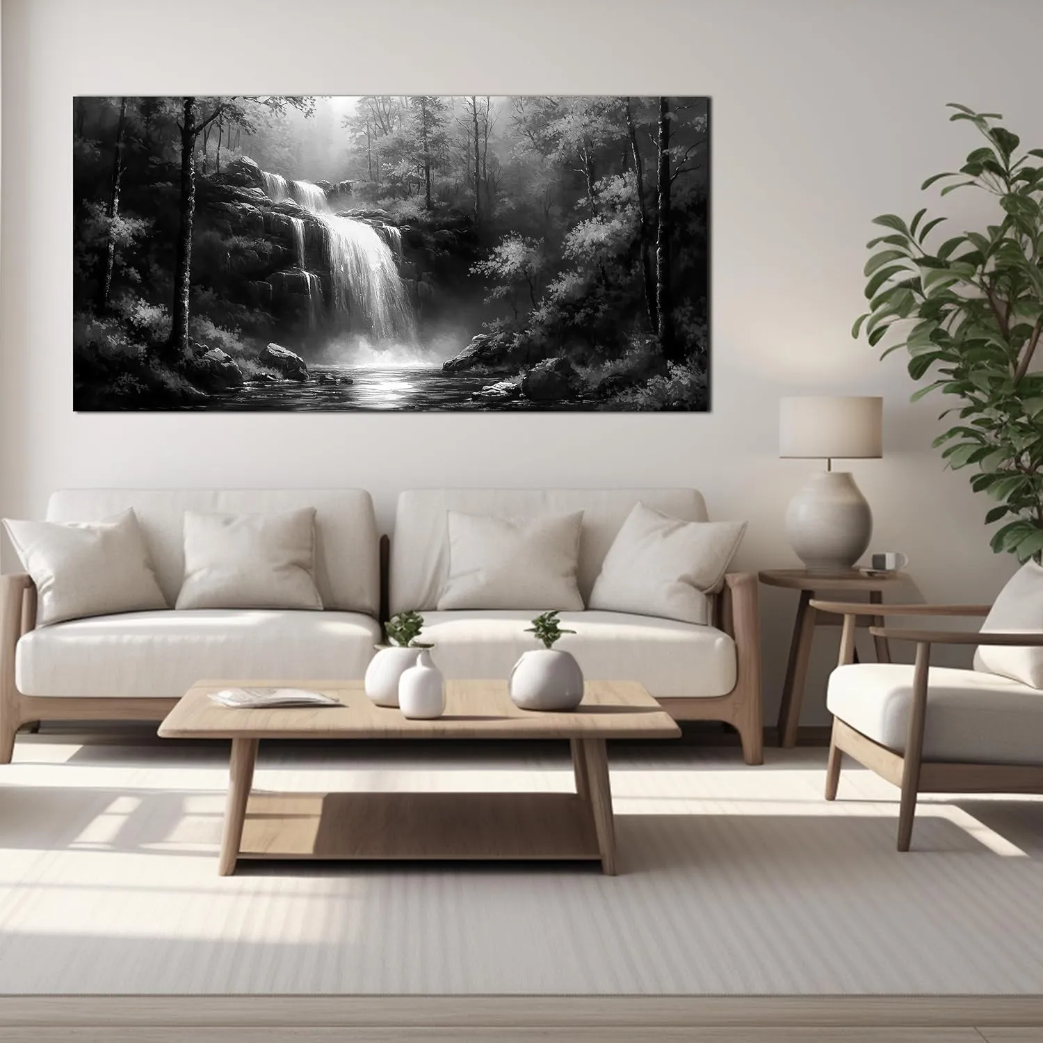 Black and White Pictures Wall Art for Bedroom Waterfall Tree Natural Landscape Wall Art for Living Room Large Size 29 x 59 Inch