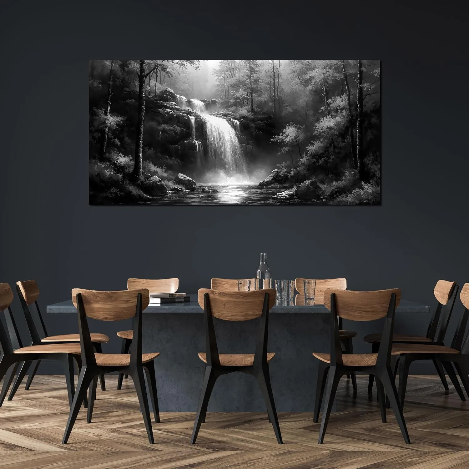 Black and White Pictures Wall Art for Bedroom Waterfall Tree Natural Landscape Wall Art for Living Room Large Size 29 x 59 Inch