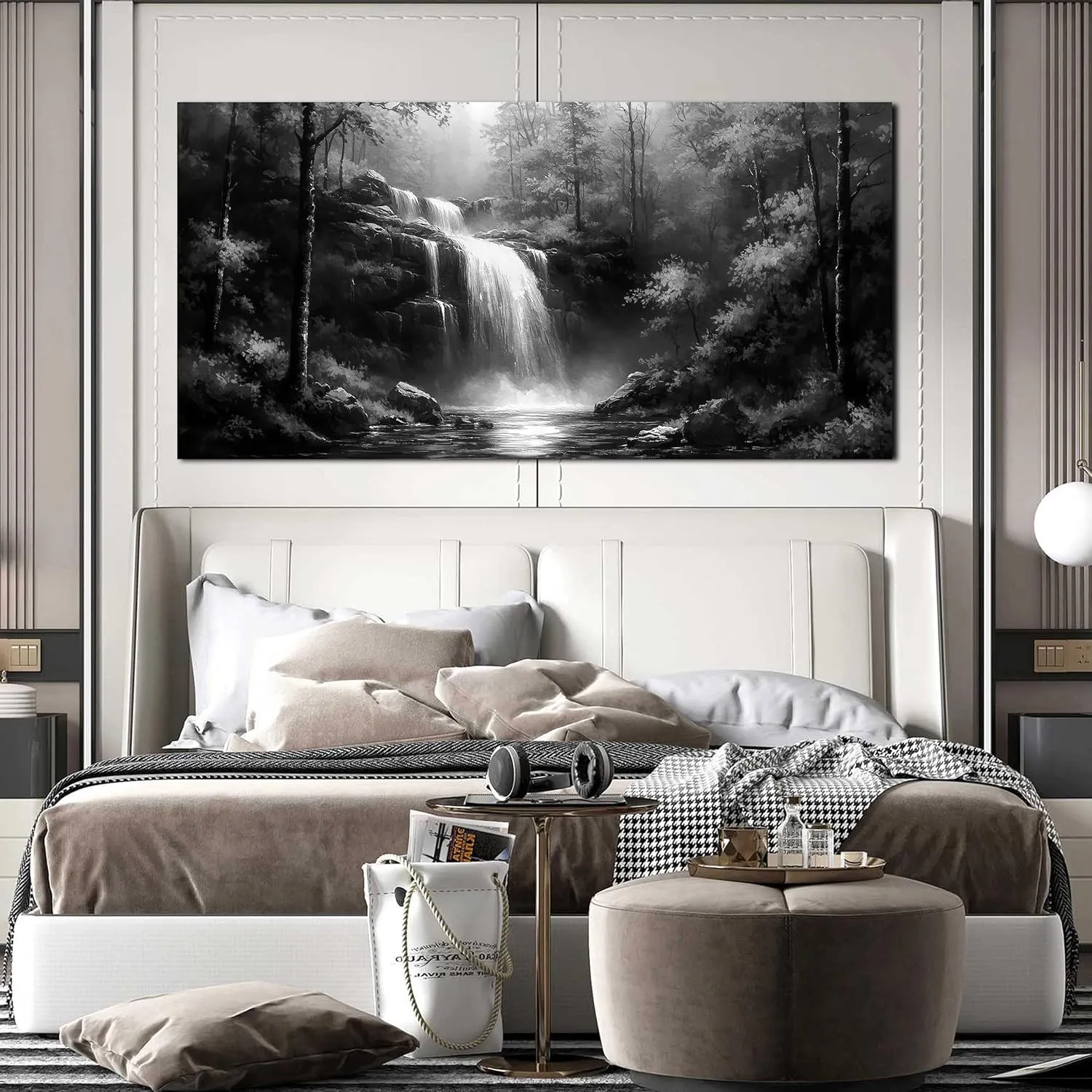 Black and White Pictures Wall Art for Bedroom Waterfall Tree Natural Landscape Wall Art for Living Room Large Size 29 x 59 Inch