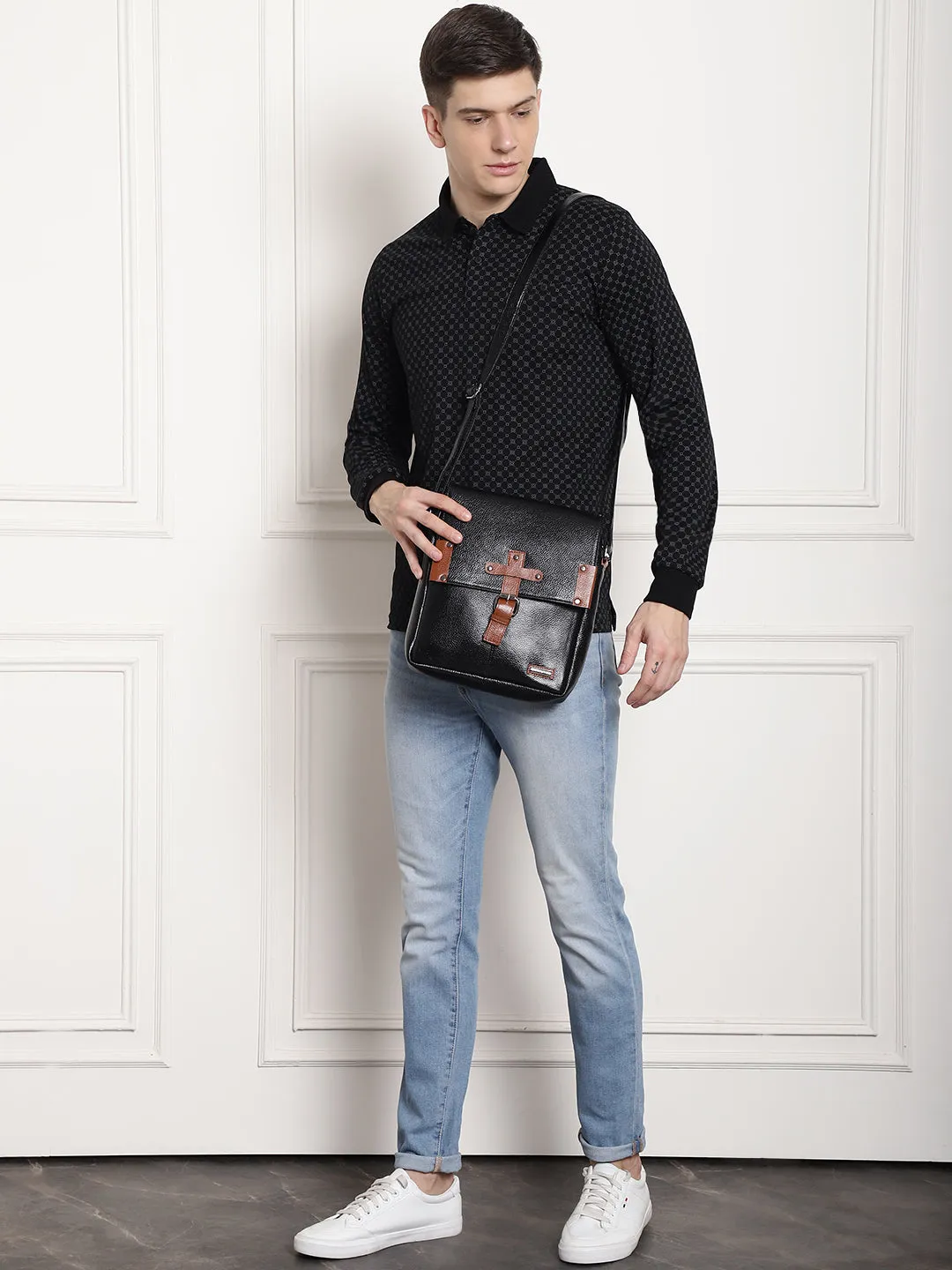 Black Leather Crossbody Bags FL500