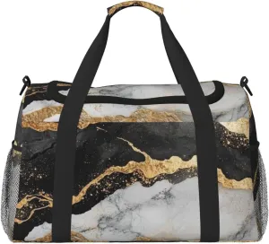 Black Marble Travel Duffel Bag Tote Bag Sports Gym Bag For Women And Men