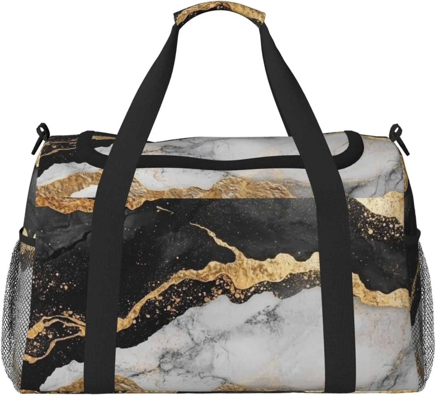 Black Marble Travel Duffel Bag Tote Bag Sports Gym Bag For Women And Men