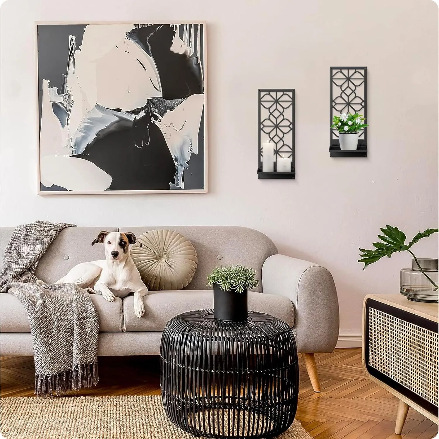Black Metal Wall Decor, Minimalist Retro Wall Art, Wall Candle Holder, Farmhouse Rustic Bathroom Wall Art, Aesthetics Wall Hanging for Living Room Bedroom Bathroom (2 Pack, 16.5 x 7 in)