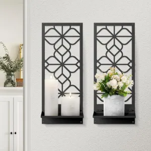 Black Metal Wall Decor, Minimalist Retro Wall Art, Wall Candle Holder, Farmhouse Rustic Bathroom Wall Art, Aesthetics Wall Hanging for Living Room Bedroom Bathroom (2 Pack, 16.5 x 7 in)