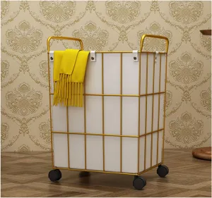 Blanket Rolling Laundry Hamper on Wheels Iron Wire Frame w/Removable Leather Inner Bag Heavy Duty Laundry Basket Dirty Clothes Cart Sorter Bathroom Organizer Toy Washing Bin