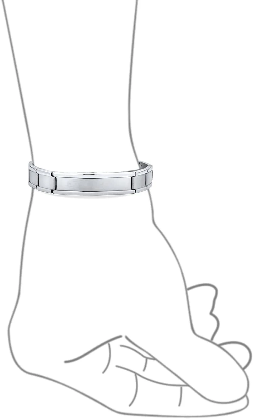 Bling Jewelry Personalize Customizable Silver Tone Stainless Steel ID Bracelet Watchband Name Plated Identification for Men Sizes 8 8.5