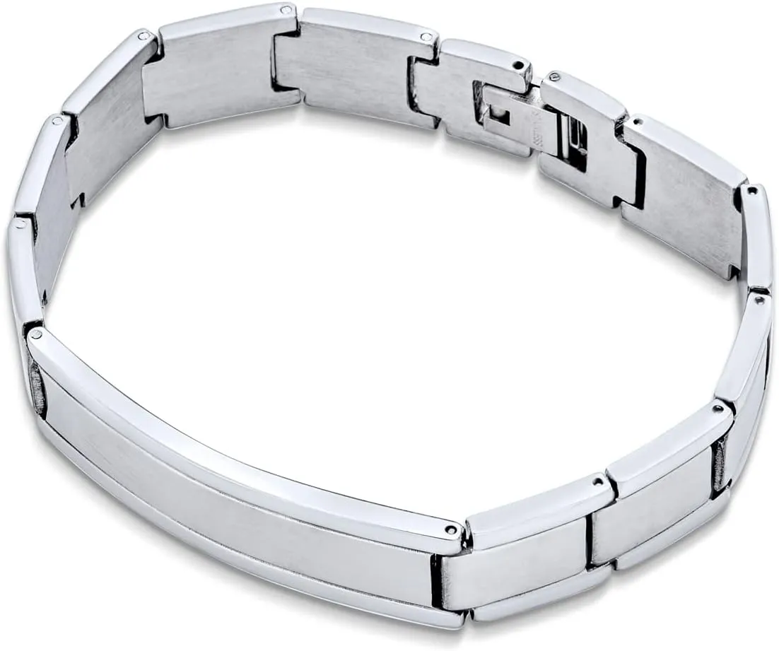 Bling Jewelry Personalize Customizable Silver Tone Stainless Steel ID Bracelet Watchband Name Plated Identification for Men Sizes 8 8.5
