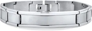 Bling Jewelry Personalize Customizable Silver Tone Stainless Steel ID Bracelet Watchband Name Plated Identification for Men Sizes 8 8.5
