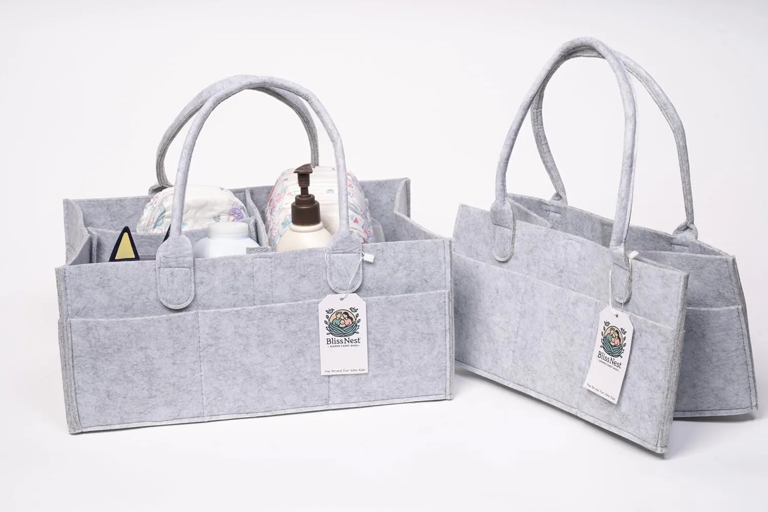 BLISS & NEST CO. Diaper Caddy Bag, Baby Organizer Nursery Storage, Car Caddy, Customizable Gift, Newborn Essentials, Parenting Helper, Multi-Functional Storage, Baby Shower Present, (Gray, Large)