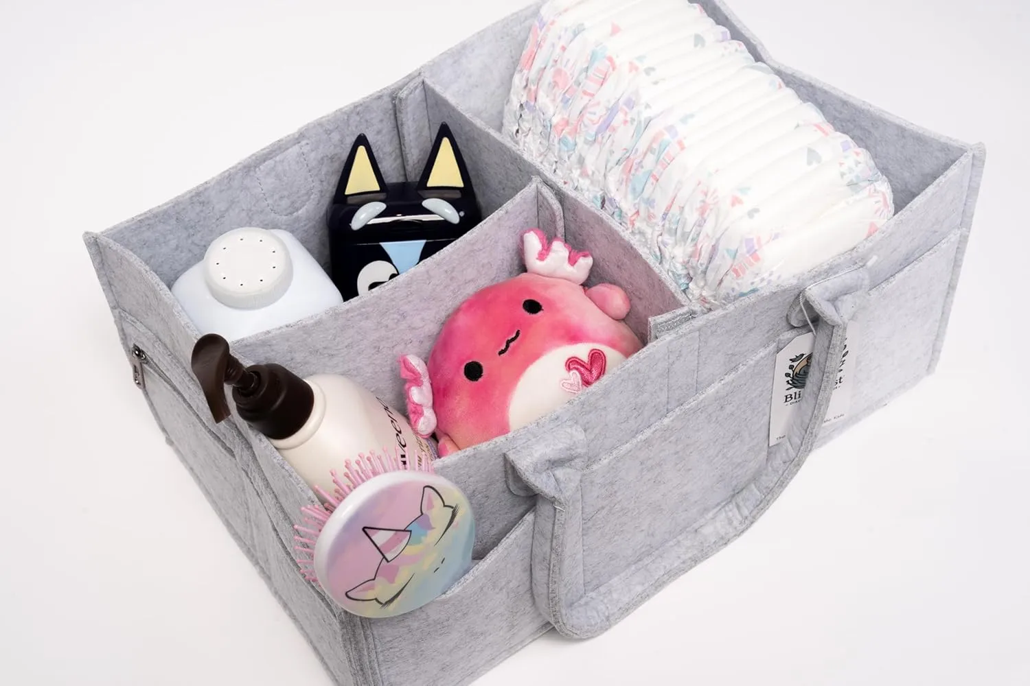 BLISS & NEST CO. Diaper Caddy Bag, Baby Organizer Nursery Storage, Car Caddy, Customizable Gift, Newborn Essentials, Parenting Helper, Multi-Functional Storage, Baby Shower Present, (Gray, Large)
