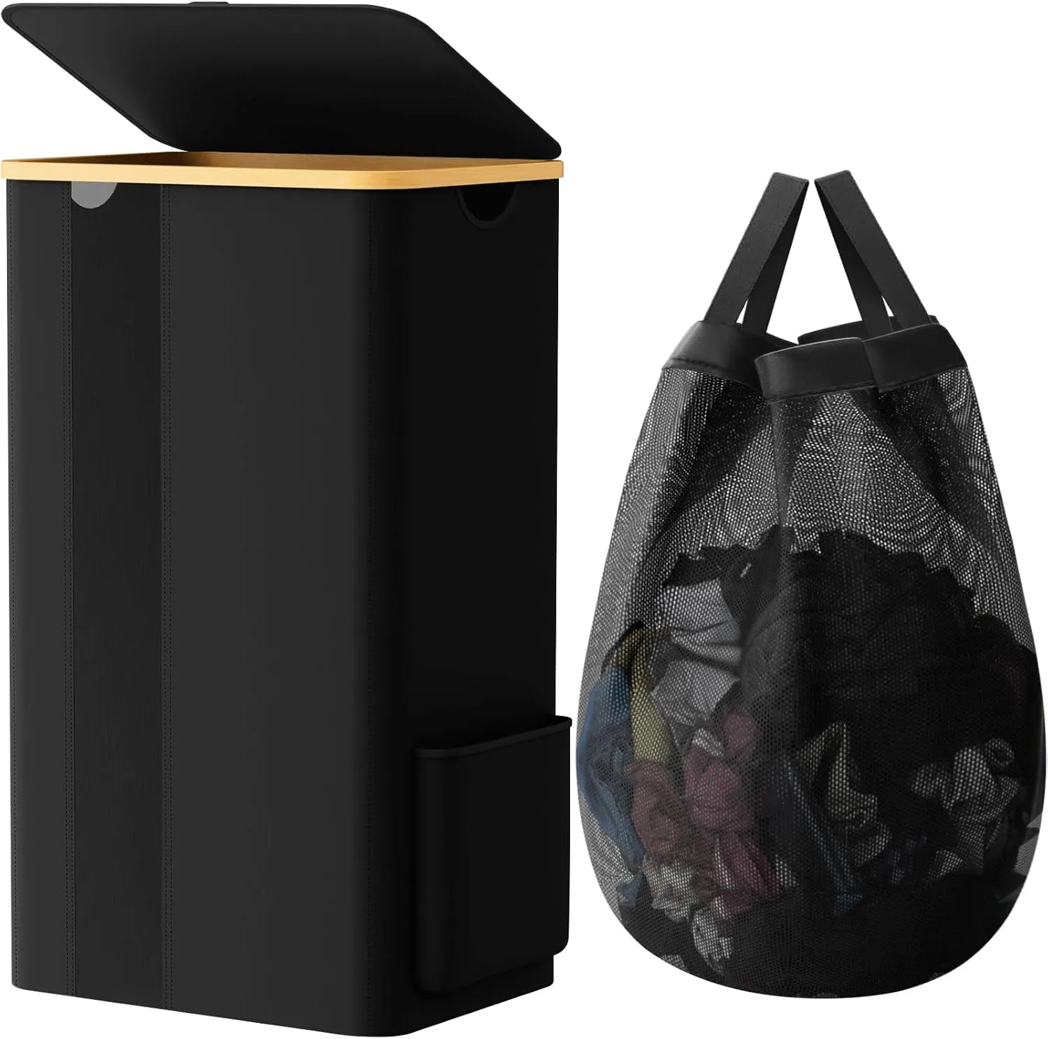 BlissTotes Laundry Basket with Lid, 100L Clothes Laundry Hamper with Handles and Removable Laundry Bag, Breathable Design Hamper with Lid for Bedroom, Bathroom, Dorm, Laundry Room - Black