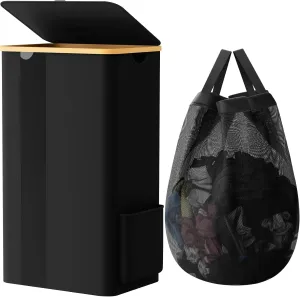 BlissTotes Laundry Basket with Lid, 100L Clothes Laundry Hamper with Handles and Removable Laundry Bag, Breathable Design Hamper with Lid for Bedroom, Bathroom, Dorm, Laundry Room - Black