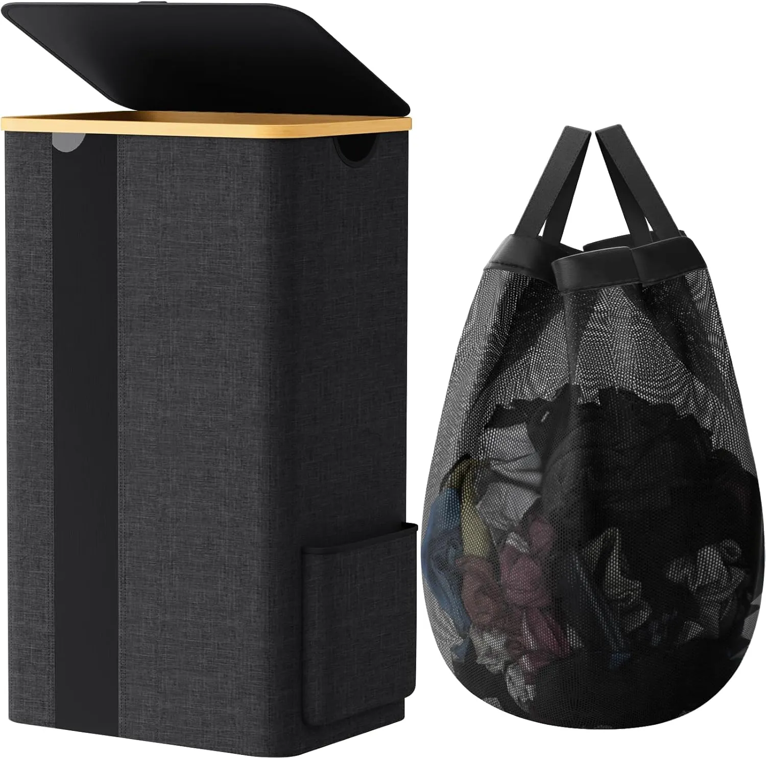 BlissTotes Laundry Basket with Lid, 100L Clothes Laundry Hamper with Handles and Removable Laundry Bag, Breathable Design Hamper with Lid for Bedroom, Bathroom, Dorm, Laundry Room - Dark Grey