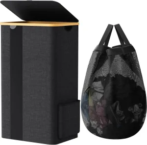BlissTotes Laundry Basket with Lid, 100L Clothes Laundry Hamper with Handles and Removable Laundry Bag, Breathable Design Hamper with Lid for Bedroom, Bathroom, Dorm, Laundry Room - Dark Grey