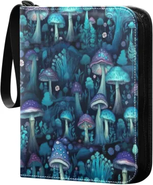 Blue Mushrooms Card Binder 4-Pocket, 400 Pockets Card Holder with 50 Removable Sleeves and Zipper for Games Baseball Football Sports Card