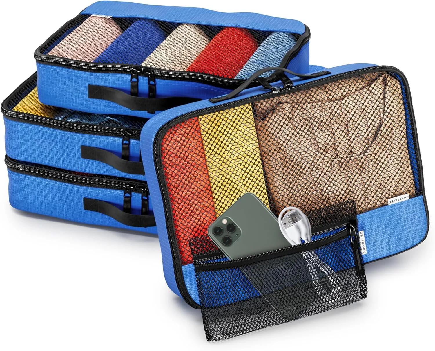 Blue packing cubes for suitcases. Travel storage organiser bags 5 pcs