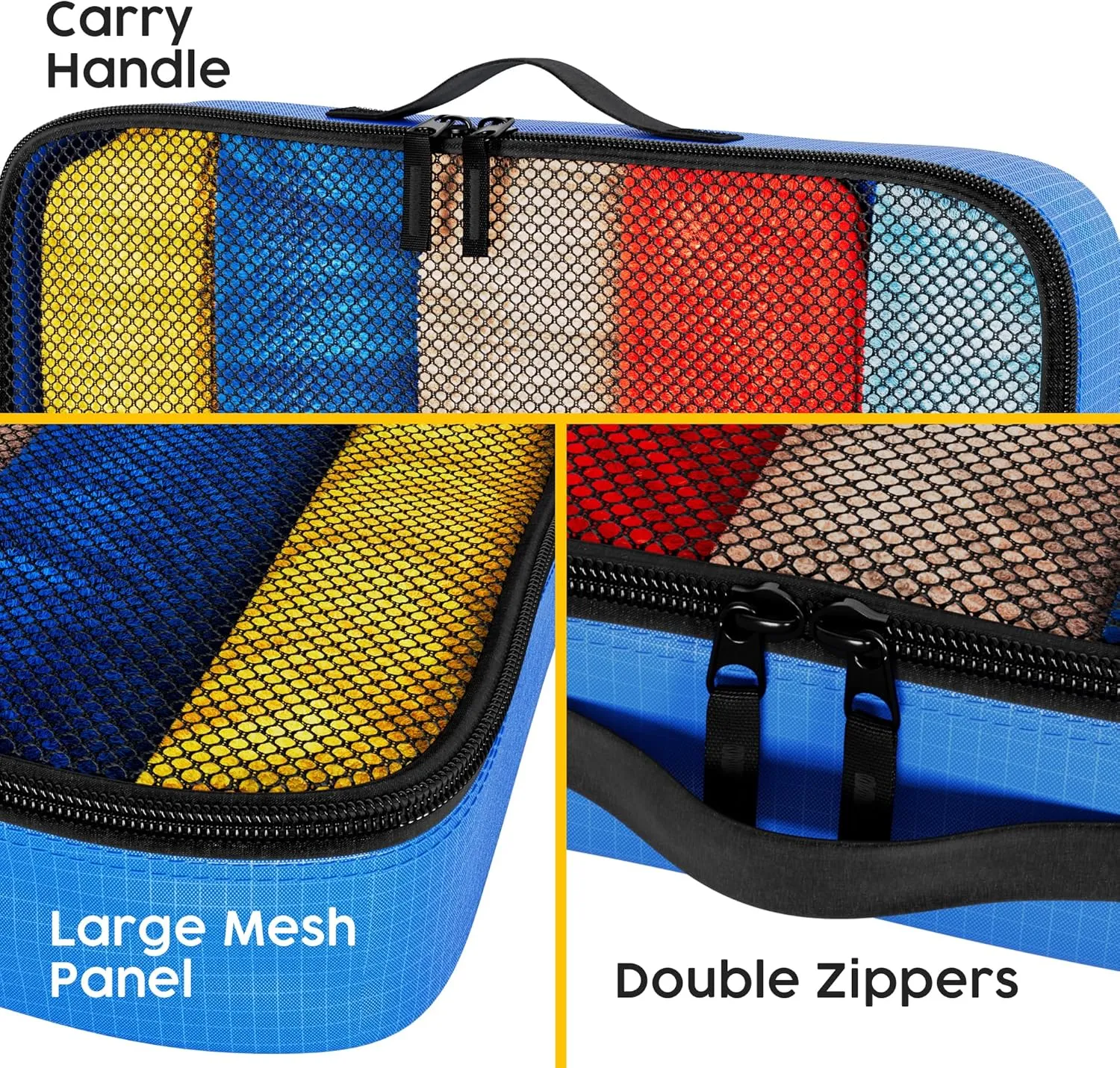 Blue packing cubes for suitcases. Travel storage organiser bags 5 pcs