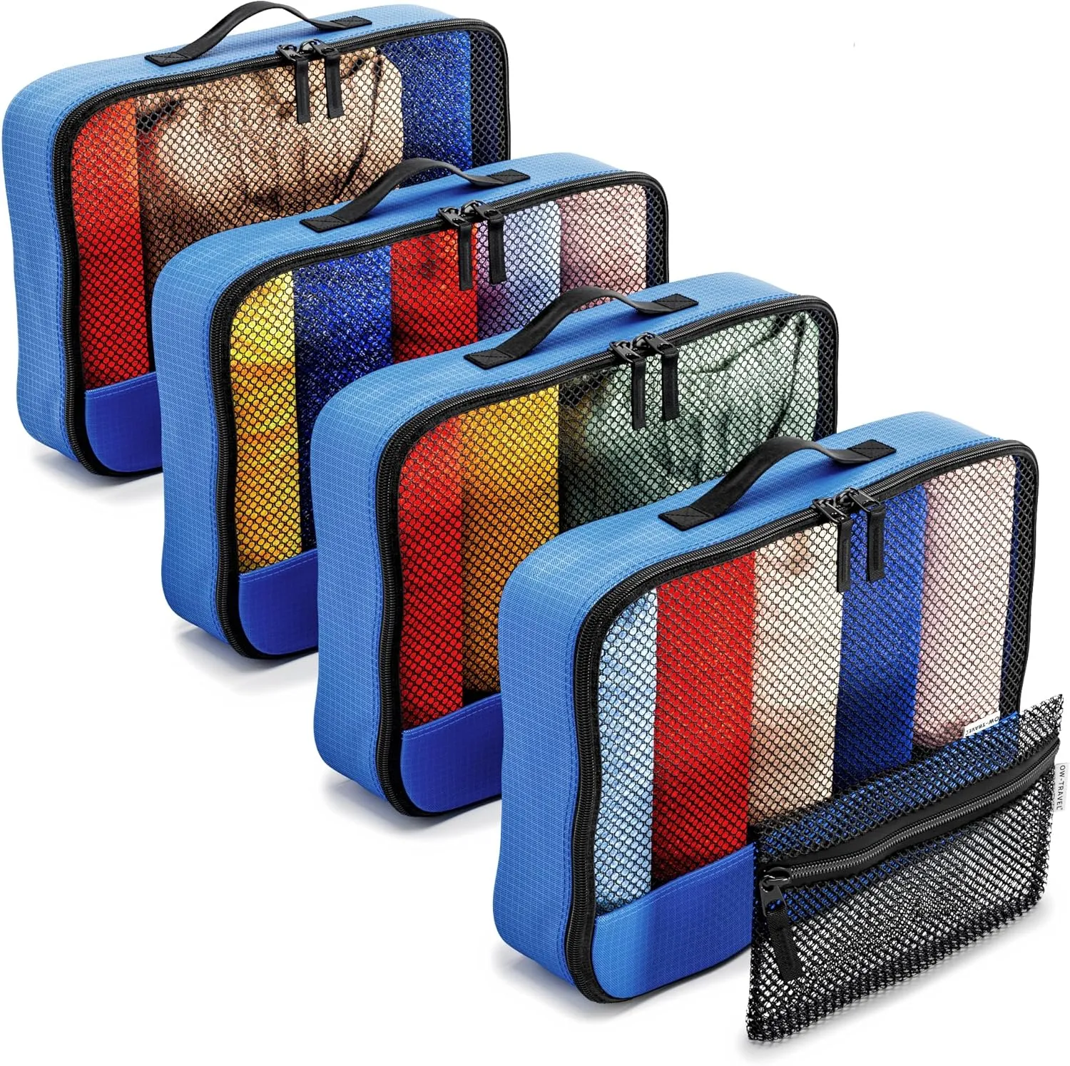 Blue packing cubes for suitcases. Travel storage organiser bags 5 pcs