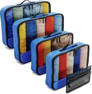 Blue packing cubes for suitcases. Travel storage organiser bags 5 pcs