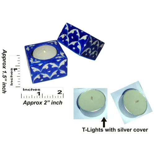 Blue Pottery Candle Holder Set - Blue and White Design