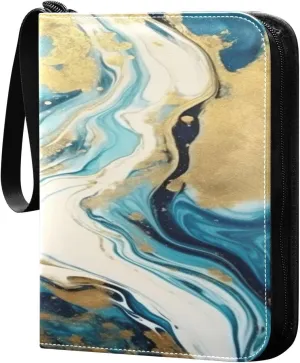 Blue Swirled Painting Card Binder 4-Pocket, 400 Pockets Trading Cards Holder Games Card Albums Storage Organizer Case for Football, Baseball Cards