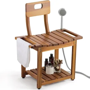 BLUEWEST 23.4'' Shower Chair with Backrest Bath Chair for Inside Shower or Tub, Supports Up to 450 lbs, Heavy Duty Design with Buit-in Handles, Non Slip Feet, Lower Shelf Storage for Elderly or Senior