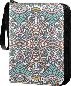 Boho Doodle Colorful Card Collector Holder for Collectible Boys Girls Game Sports Cards MTG TCG, 4 Pockets Trading Card Folder Zip Card Binder, FYGJRFTJ6958