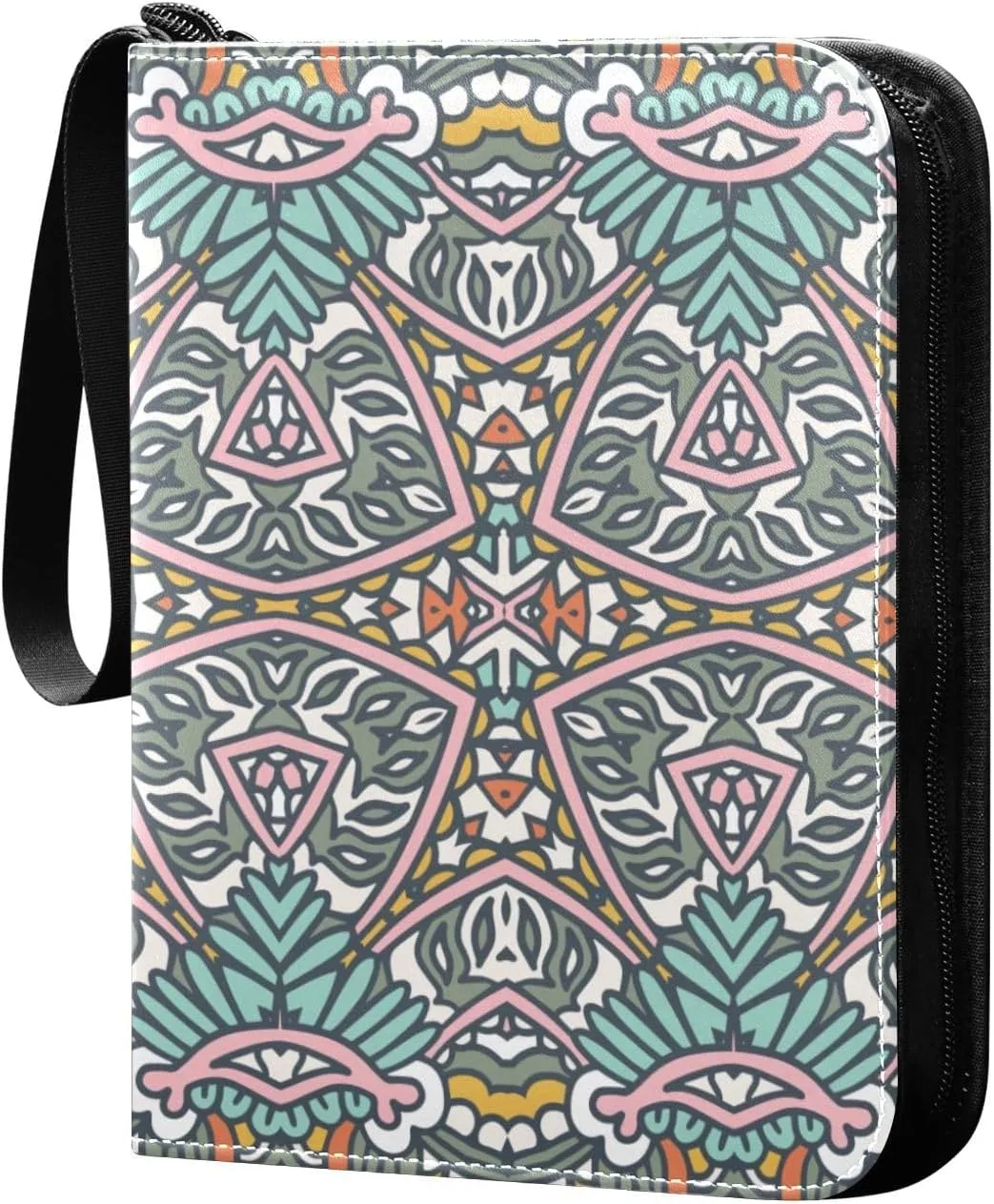 Boho Doodle Colorful Card Collector Holder for Collectible Boys Girls Game Sports Cards MTG TCG, 4 Pockets Trading Card Folder Zip Card Binder, FYGJRFTJ6958