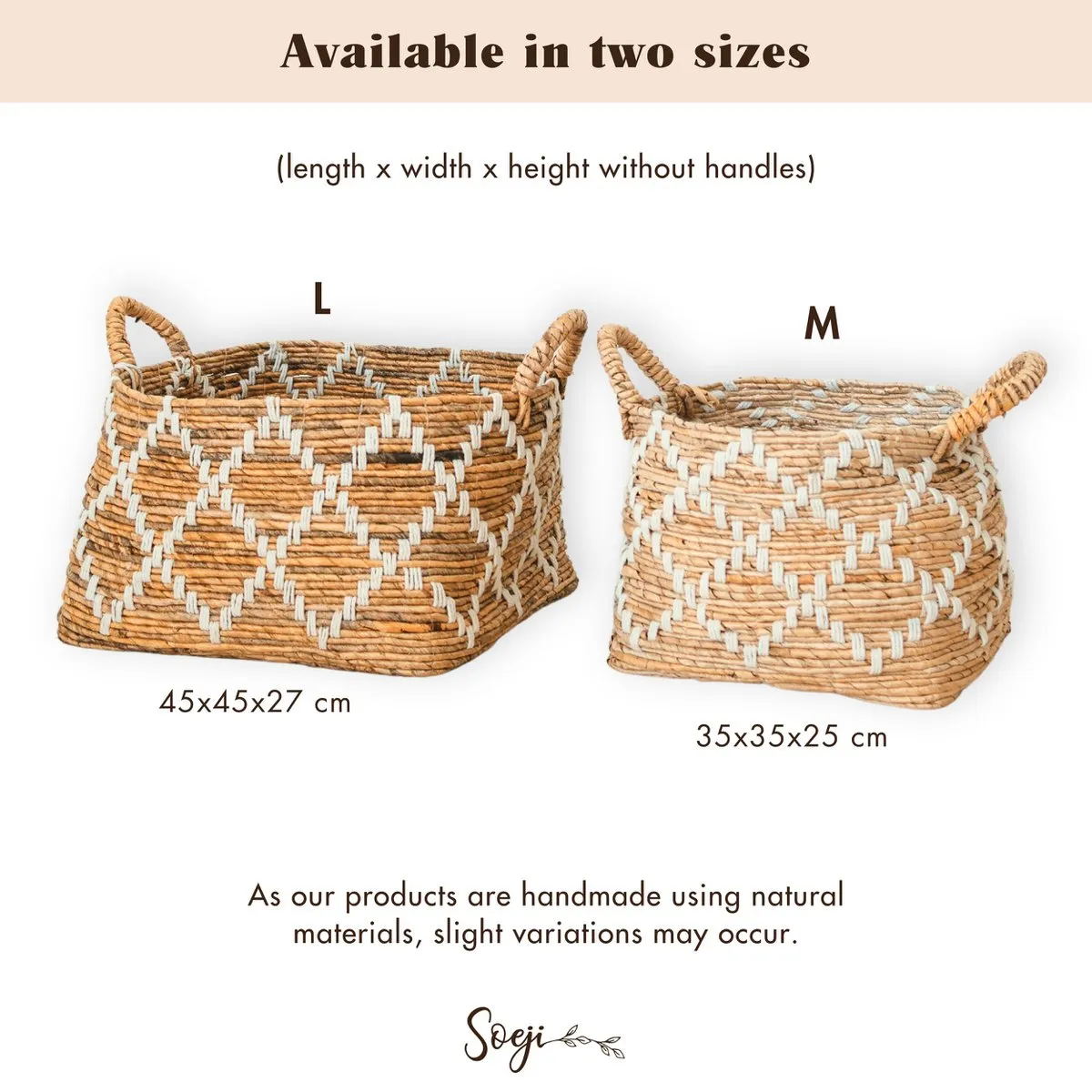 Boho Laundry Basket – Square Shelf Basket – Woven Storage Basket – Plant Basket – Decorative Basket Made of Banana Fibre GANDARIA (2 sizes)