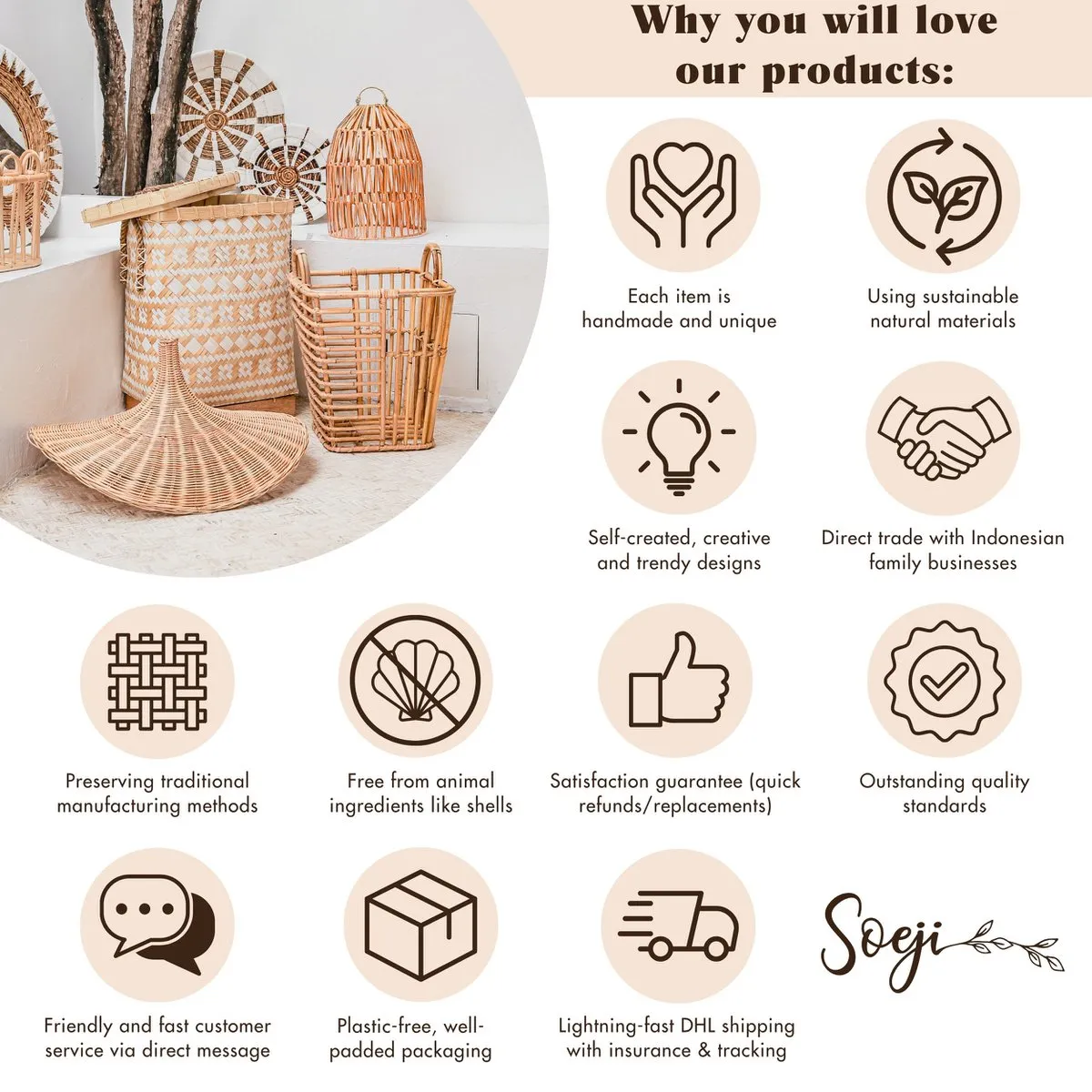 Boho Laundry Basket – Square Shelf Basket – Woven Storage Basket – Plant Basket – Decorative Basket Made of Banana Fibre GANDARIA (2 sizes)