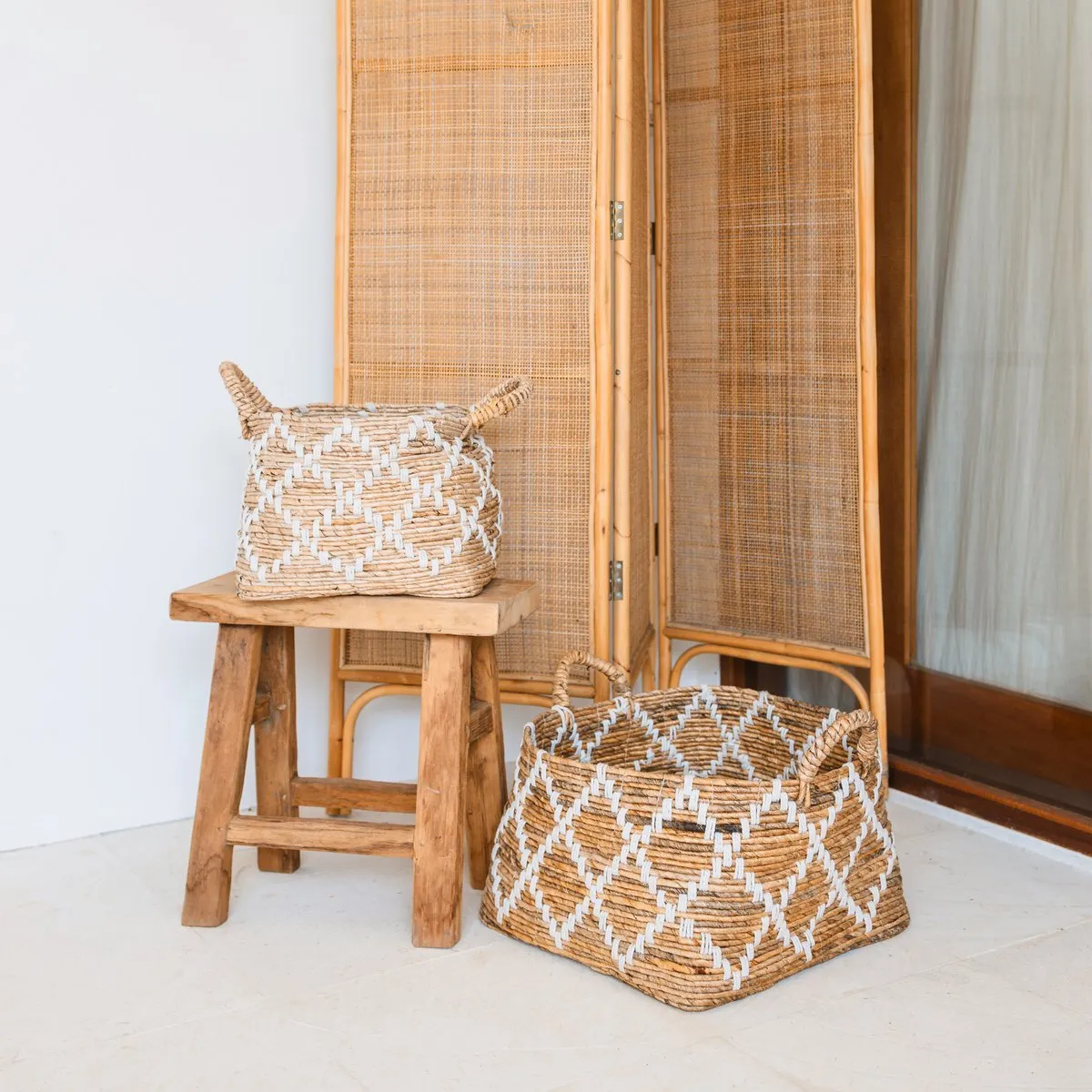Boho Laundry Basket – Square Shelf Basket – Woven Storage Basket – Plant Basket – Decorative Basket Made of Banana Fibre GANDARIA (2 sizes)