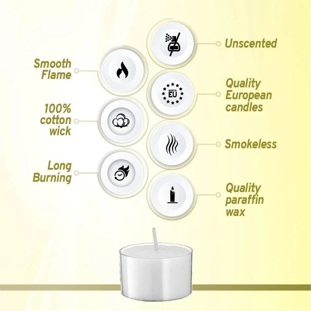 BOLSIUS 48 Unscented Tea Lights in Clear Cups - 8 Burn Hours - Premium European Quality - Consistent Smokeless Flame - 100% Cotton Wick - Dinner, Wedding, Party, Spa, Church, & Home Décor Tealights