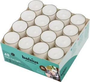 BOLSIUS 48 Unscented Tea Lights in Clear Cups - 8 Burn Hours - Premium European Quality - Consistent Smokeless Flame - 100% Cotton Wick - Dinner, Wedding, Party, Spa, Church, & Home Décor Tealights