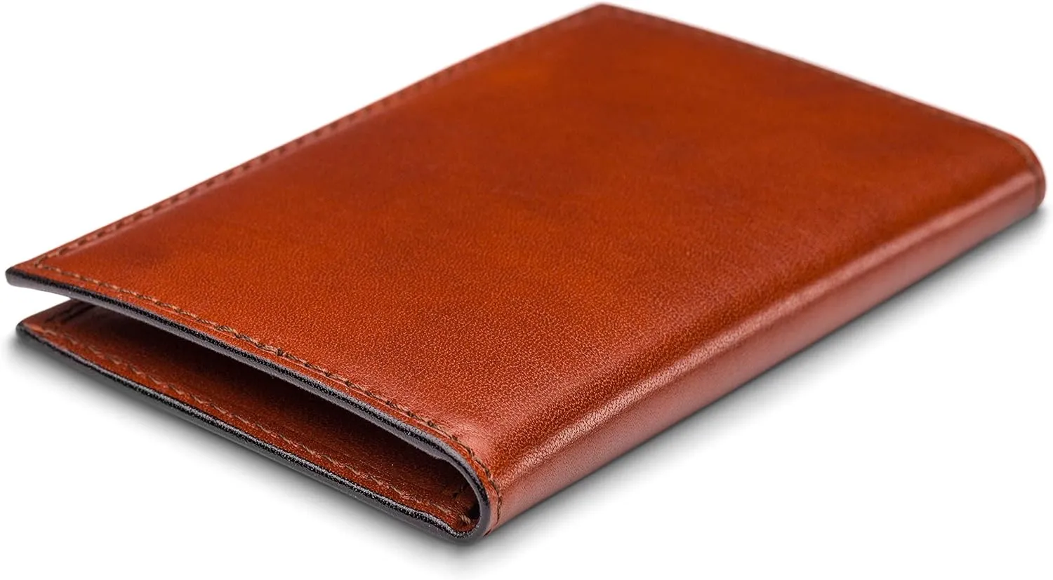 Bosca Men's Leather Card Holder Wallet – Italian Full Grain Vegetable Tanned Credit Card Case – 6 Card Slots, 2 Receipt Wells – Classic Glossy Finish – Gift-Ready Packaging - Amber Brown