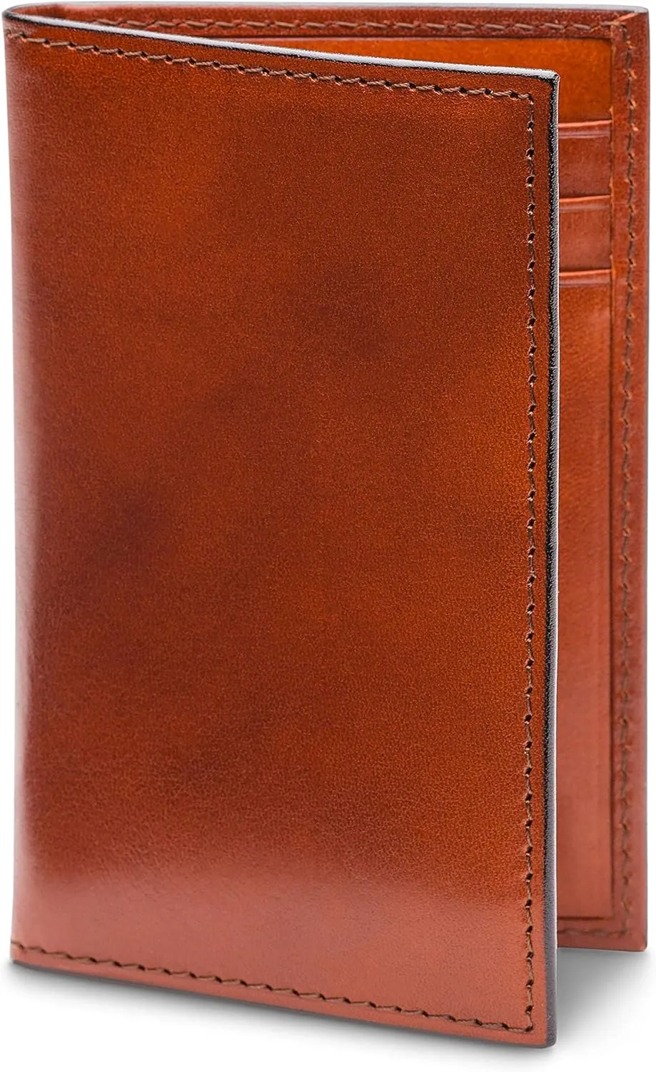 Bosca Men's Leather Card Holder Wallet – Italian Full Grain Vegetable Tanned Credit Card Case – 6 Card Slots, 2 Receipt Wells – Classic Glossy Finish – Gift-Ready Packaging - Amber Brown