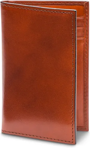 Bosca Men's Leather Card Holder Wallet – Italian Full Grain Vegetable Tanned Credit Card Case – 6 Card Slots, 2 Receipt Wells – Classic Glossy Finish – Gift-Ready Packaging - Amber Brown