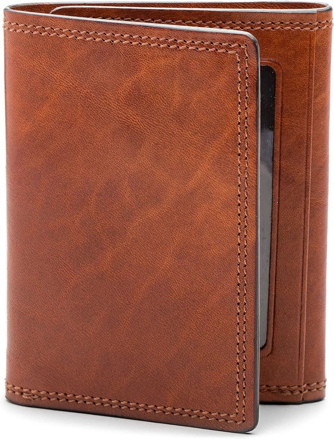 Bosca Men's Wallet, Dolce Leather Double I.D. Tri Fold Wallet with RFID Blocking, Amber