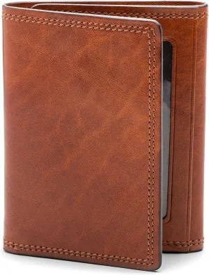 Bosca Men's Wallet, Dolce Leather Double I.D. Tri Fold Wallet with RFID Blocking, Amber