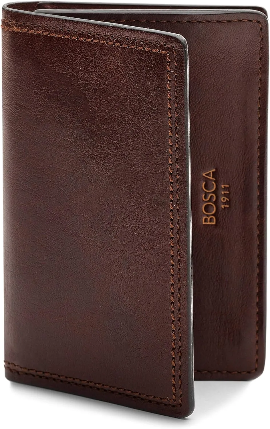 Bosca Men's Wallet, Dolce Leather Full Gusset 2-Pocket Card Case Wallet with I.D. Window, Dark Brown
