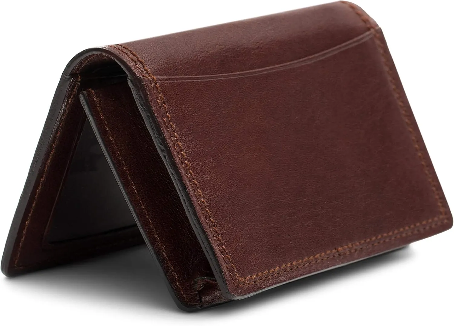 Bosca Men's Wallet, Dolce Leather Full Gusset 2-Pocket Card Case Wallet with I.D. Window, Dark Brown